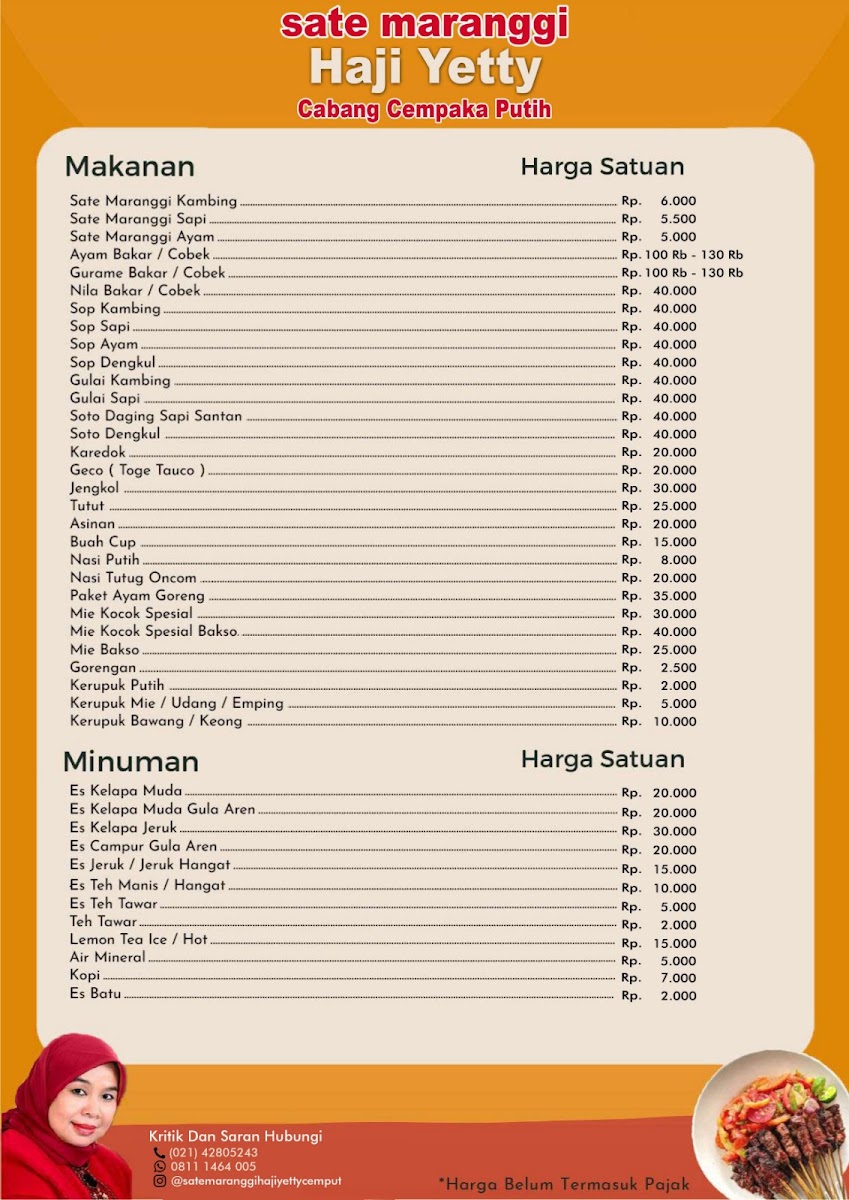 Sate Maranggi Haji Yetty Cabang Cempaka Putih Menu - Image 1