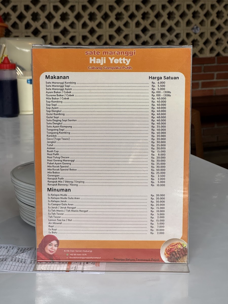 Sate Maranggi Haji Yetty Cabang Cempaka Putih Menu - Image 2
