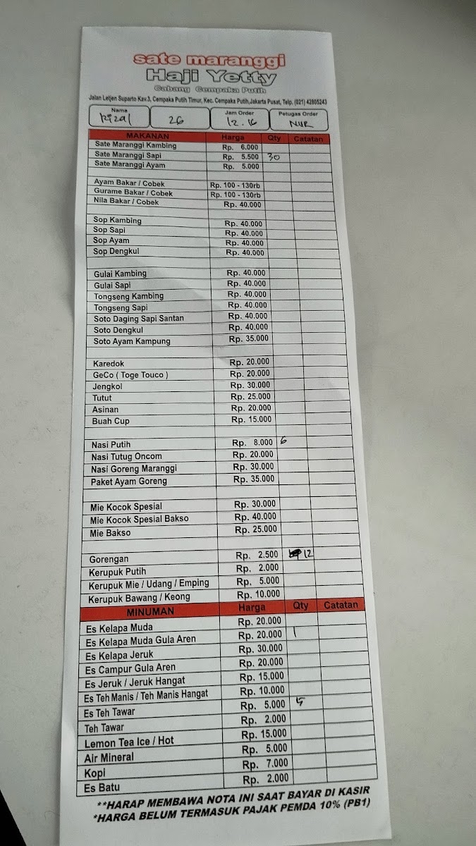 Sate Maranggi Haji Yetty Cabang Cempaka Putih Menu - Image 3