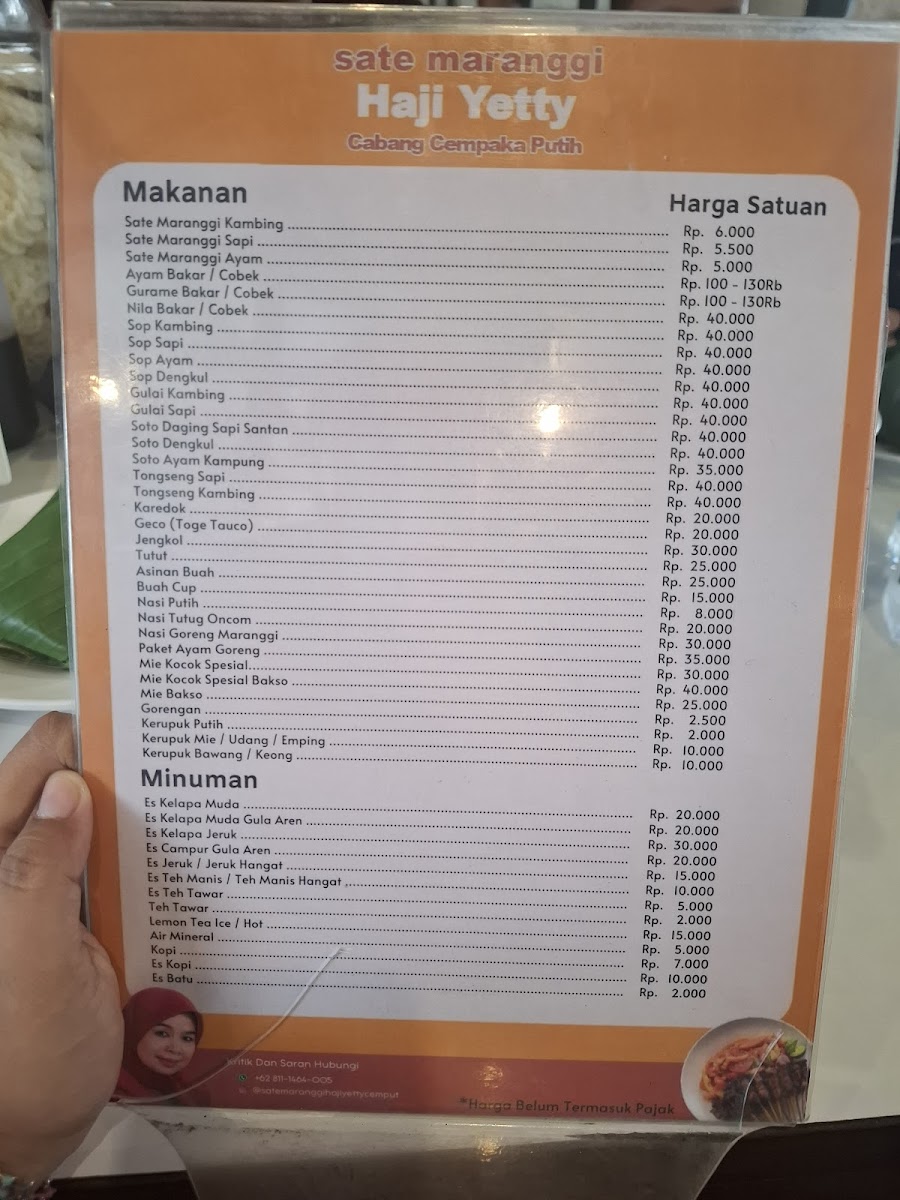 Sate Maranggi Haji Yetty Cabang Cempaka Putih Menu - Image 5